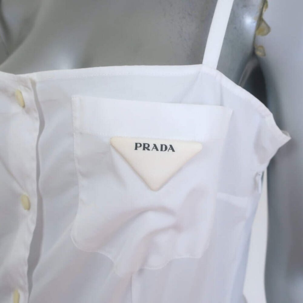 Prada Convertible Pleated Midi Dress White Cotton Poplin Size 40 NEW - Picture 5 of 9